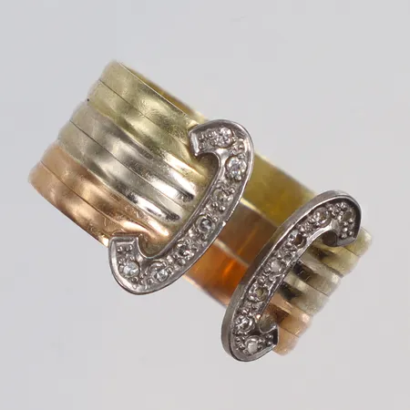 Ring trefärgad med diamanter 14xca0,01ct stl 19 bredd 9-12mm, GFAB, 18K Vikt: 4,5 g