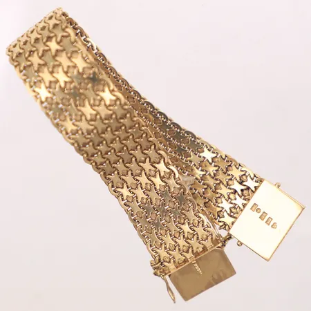 Armband x-länk, innermått ca 17cm, bredd 16mm, säkerhetskedja ärtlänk, år 1960, 18K Vikt: 43,2 g
