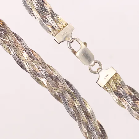 Collier flätat, längd 43cm, bredd 9,3mm, bortskavd förgyllning, silver 925/1000 Vikt: 18,6 g