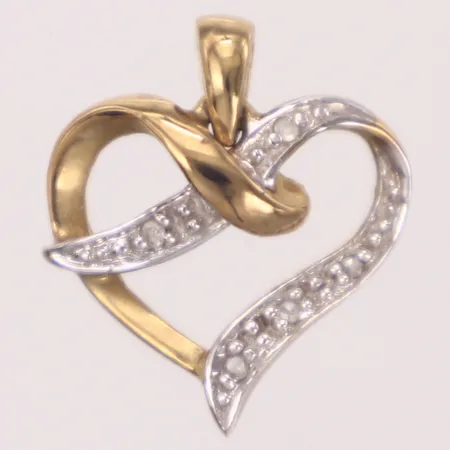 Hänge hjärta med diamanter 5xca0,005ct åttkantslipade, längd 16,4mm, bredd 13,5mm, 9K  Vikt: 0,8 g