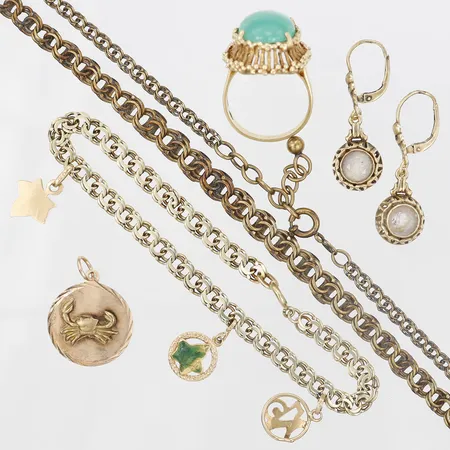 Diverse guld, stenar, skadat, defekt, 14K  Vikt: 37,2 g