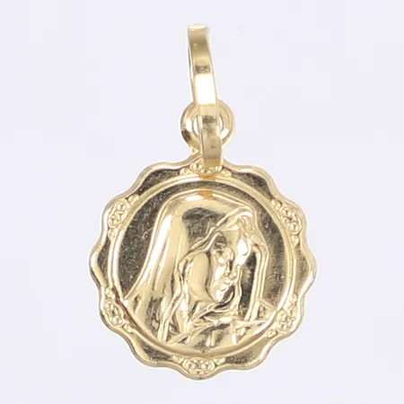Hänge madonnabild, längd inkl ögla 20mm, bredd 12mm, 18K Vikt: 0,5 g