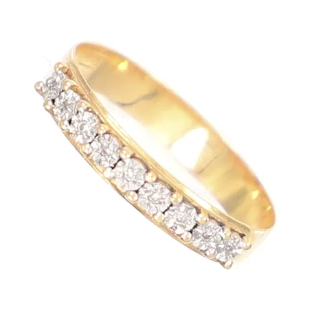 Ring med diamanter 9x ca 0,005ct, stl 17, bredd 3mm, GHA, något missformad skena, 18K Vikt: 1,4 g