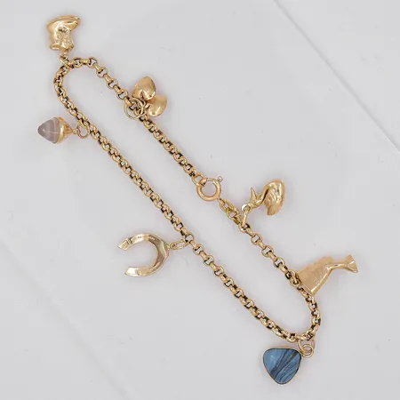 Armband Ärtlänk, 21cm, bredd 3,2mm, 7 berlocker, 18K Vikt: 8,9 g