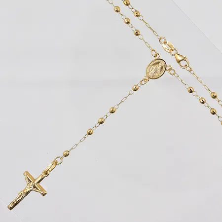 Collier, 45cm, kulor Ø 2,4mm, kors 11x25mm inklusive ögla, 14K Vikt: 4,9 g