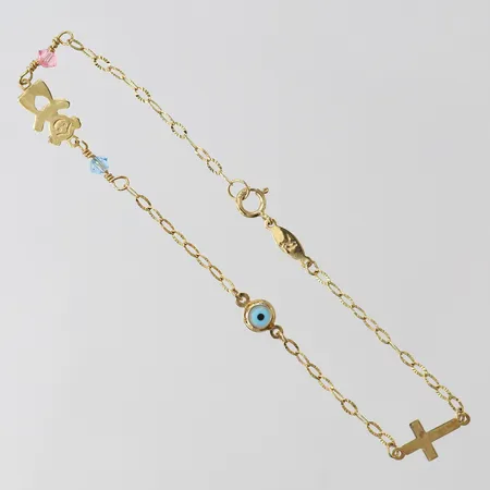 Armband med berlocker, längd 17,5cm, bredd 1,5-4,5mm, 9K.  Vikt: 0,7 g