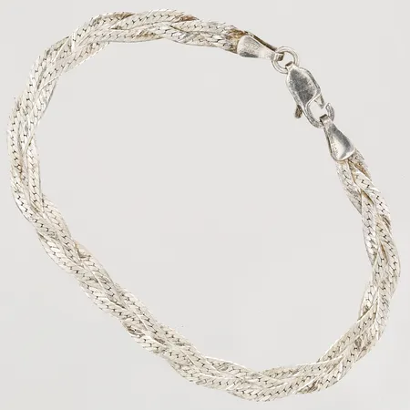 Armband, flätad länk, längd 18cm, bredd 6mm, slitage, 925/1000 silver. Vikt: 4 g