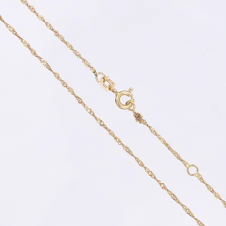 Halskedja, Singaporelänk, längd 43cm, bredd 1mm, 18K defekt, trasiga länkar Vikt: 1,5 g