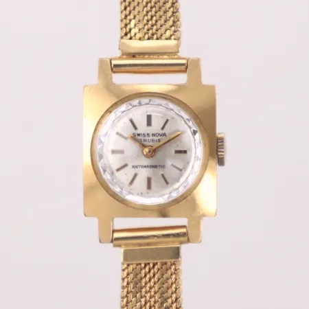 Damur Swiss Nova 18K, Ø18mm, manuell, plexiglas, armband i guld, bruttovikt 23,1g