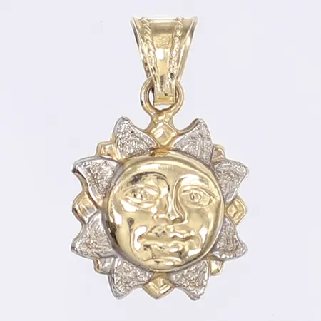 Hänge sol, dubbelsidig, längd inkl ögla 20mm, bredd 15mm, 14K Vikt: 1,5 g