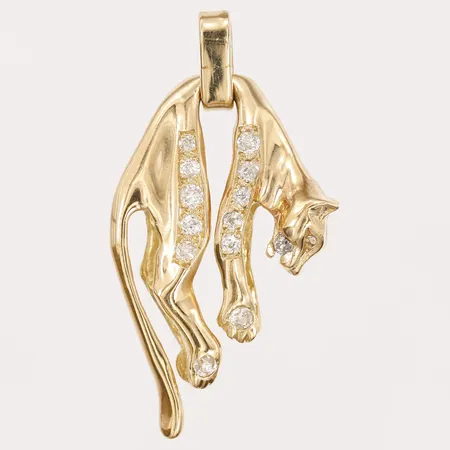 Hänge panter med gammalslipade diamanter, 2 x ca0,01ct, 13 x ca0,03-10ct, 18K Vikt: 22,9 g