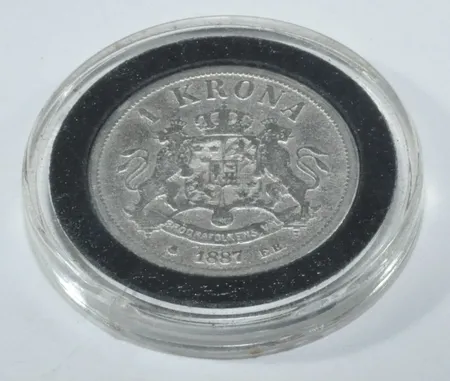 Silvermynt 1 krona,  Oscar II år1887, 800/1000,  Vikt: 11,7 g