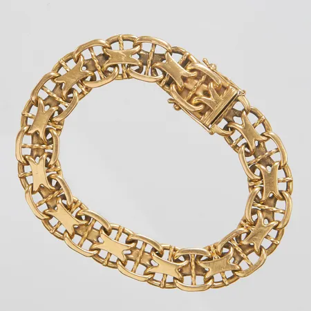 Armband X-länk med stav, längd ca 19,5cm, bredd 11,5mm, bruksslitage, 18K Vikt: 45 g