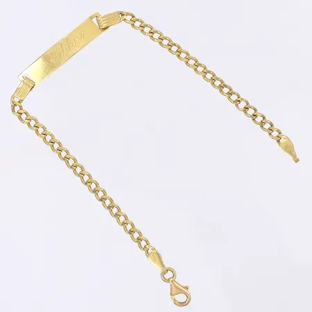 Armband pansarlänk med namnplatta, längd 15cm, bredd 2-5mm, 21K, personlig gravyr Vikt: 3,3 g