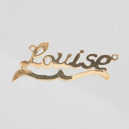 Hänge namn Louise, längd ca 10,5cm, bredd 28mm, bucklig, 14K Vikt: 0,9 g