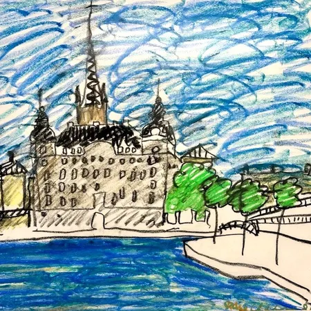 Tavla, pastell, Riddarholmen, signerad Stig Claesson (1928-2008), 1981,  41x52cm, spricka i glas. OBS, SKICKAS EJ! Specialfrakt, kontakta pantbankskontoret för mer information.