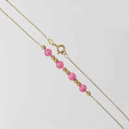 Vristlänk med facetterade och rosa kulor, ca 26cm, bredd 0,5-4mm. 18K  Vikt: 1,9 g