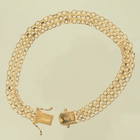 Armband, X-länk, längd 21cm, bredd 9mm, skeva/ojämna och trasiga länkdelar, 18K, 8,3g Vikt: 8,3 g