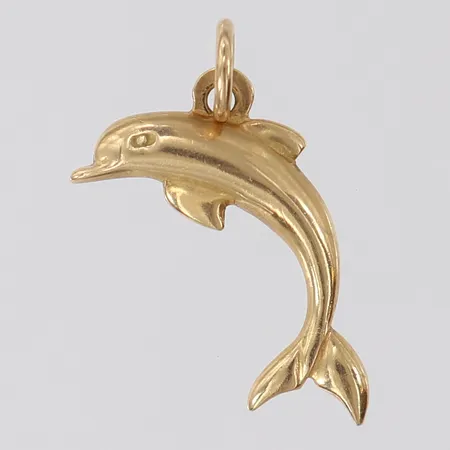 Hänge delfin, ca 22x 16mm inkl ögla. 14K  Vikt: 1,5 g