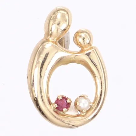 Hänge med pärla och rosa sten troligen rosa safir, 20x13mm, 14K Vikt: 2,3 g