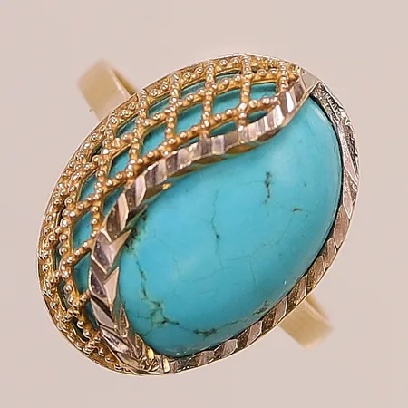 Ring med Turkos, Ø19, infattning, bredd 15x20mm, 18K, 6,9g.