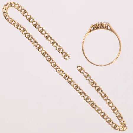 Ring och kedja, defekt, 18K  Vikt: 3,2 g