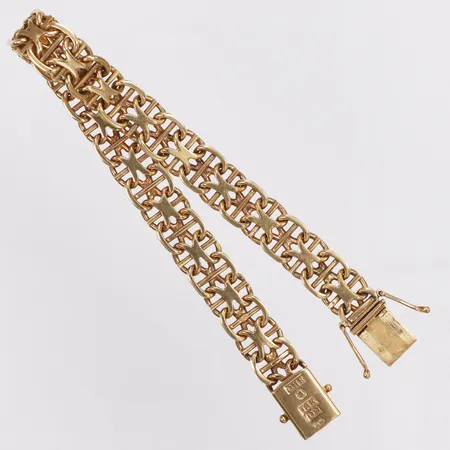 Armband, X-länk med stav, 18,5cm, bredd 8,4mm, Eriksson & Co Oh år 1964, 18K  Vikt: 20,9 g