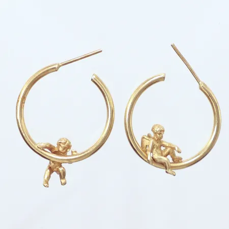Ett par örhängen Creoler, änglar, Ø23,3mm, utan stoppar, 14K Vikt: 3,7 g