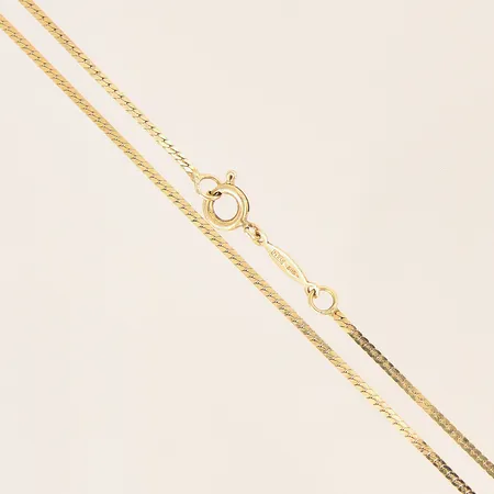 Kedja manglad Pansar, längd 46,5cm, bredd 1mm, ojämnheter, 14K  Vikt: 3 g
