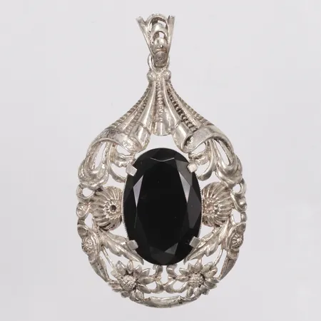 Hänge, svart sten, genombrutet mönster, längd 50mm inkl ögla, bredd 30mm, silver Vikt: 9,9 g