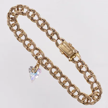 Armband, Bismarck, 20,5cm, bredd 8mm, berlock hjärta vit sten, Antar Guld AB, 18K  Vikt: 22,3 g