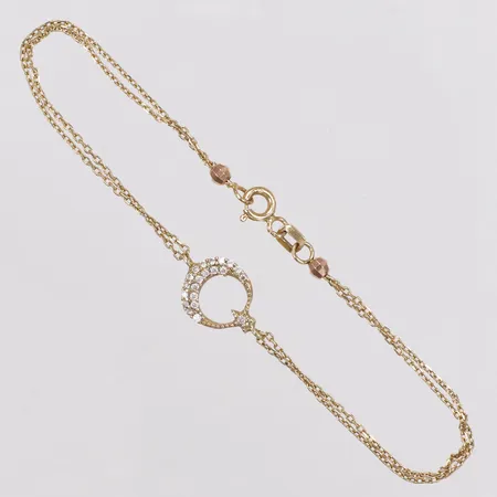 Armband, vita stenar, tvåradig, 18,5cm, 14K  Vikt: 1,9 g