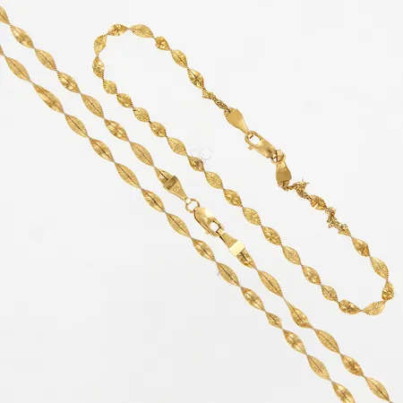 1 armband, 1 collier, båda med defekter på länk, 14K Vikt: 4,7 g