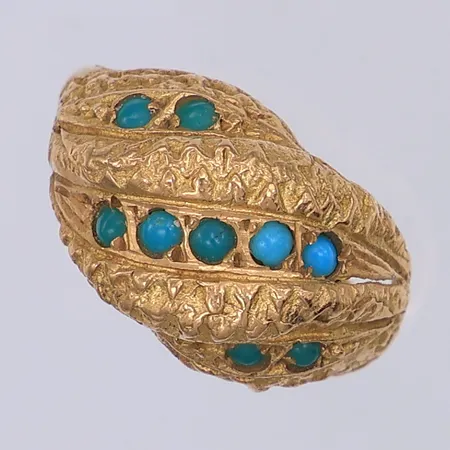 Ring, blå/gröna stenar, stl 16, 18K Vikt: 4,5 g