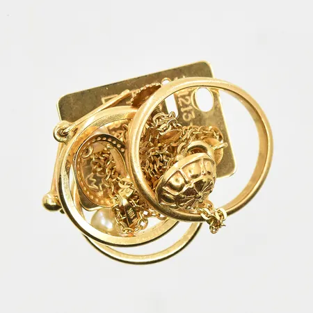 Diverse defekt guld med stenar, 18K. Vikt: 16,9 g