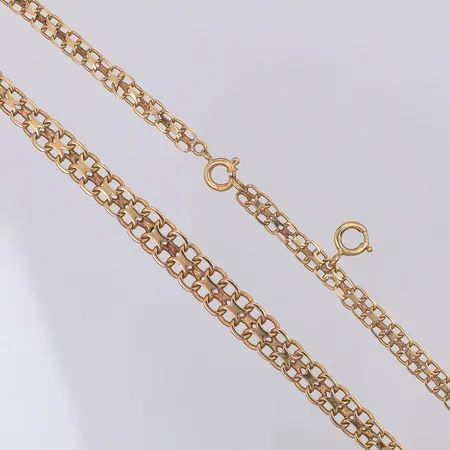 Collier, doserad X-länk, 47cm, bredd 4-8mm, 2 lås, kattfotstämpel, 18K Vikt: 19,6 g