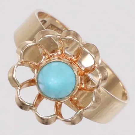 Ring, spetsig blå sten, stl 15¾, bredd 2,8-12mm, Alton år 1969, gravyr, 18K  Vikt: 2,5 g