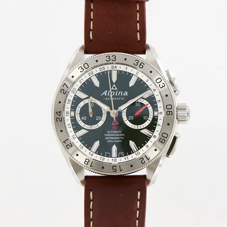 Herrur Alpina, Alpiner Chronograph 4, automatisk, stål, Ø44mm, ref: AL860X5SAQ6, serienr:3765807m med läderarmband, originalbox, fint skick