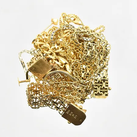 Diverse defekt guld med stenar, 18K. Vikt: 57,8 g