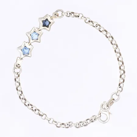 Armband ärtlänk med blå stenar och stjärnor, GFA, längd 18cm, bredd 3-8mm, silver 925/1000 Vikt: 4,8 g
