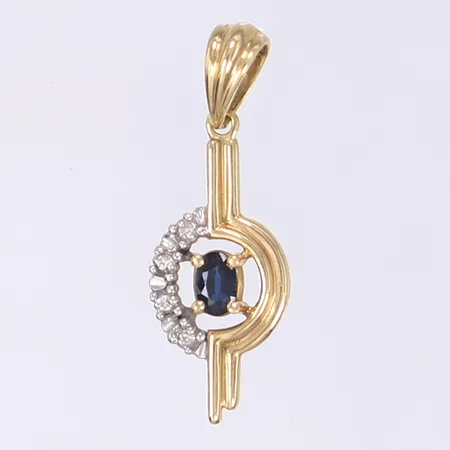 Hänge med diamanter 4x ca 0,005ct samt blå sten troligen safir, 26x9mm, 18K Vikt: 1,1 g