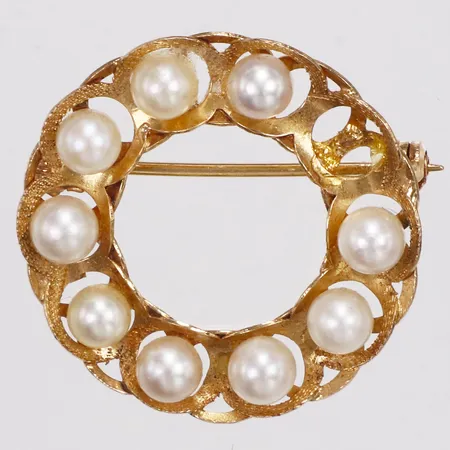 Brosch, odlade pärla, Ø27mm, en pärla saknas, 18K Vikt: 4,1 g