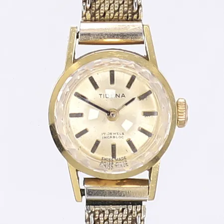 Damur Tidéna, Ø17mm, manuell, armband i dubblé, tickar ej, 18K i boett