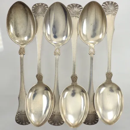 Sex matskedar, längd 20cm, silver 830/1000 Vikt: 280,6 g