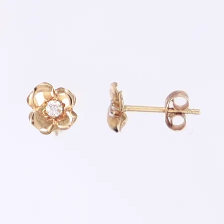 Ett par örhängen, blommor med vita stenar, Ø6mm, 18K Vikt: 0,5 g