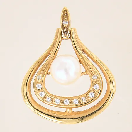 Hänge med odlad pärla samt diamanter 12 x ca 0,01ct, 28x23mm, 18K  Vikt: 4,7 g