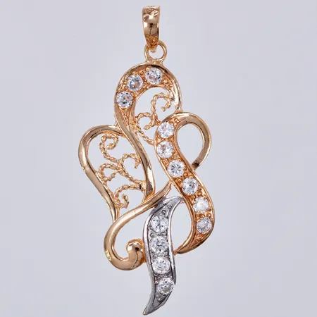 Hänge med vita stenar, längd: ca 4cm, bredd: ca 18mm, 21K Vikt: 3,3 g