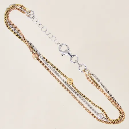 Armband treradigt, trefärgad, längd: 18-20cm, bredd: 5,5-1,3mm, GHA, silver 925/1000 Vikt: 4,1 g