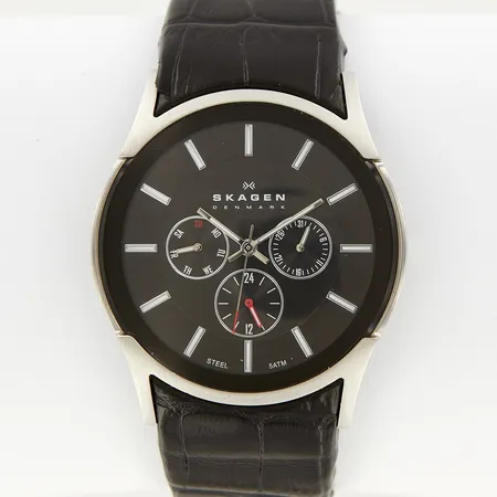 Herrur Skagen, quartz, Ø40mm, stål, original läderband, släppt i söm, referensnummer SKW6000, serienummer 2561301 Vikt: 0 g