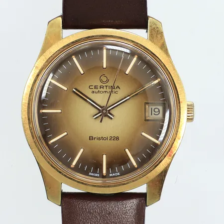 Armbandsur Certina Bristol 228, Ø35mm, automatisk, guld på stål, boettnummer, 913.3778.25, läderarmband ca 23cm inkl ur, inga övriga tillbehör,